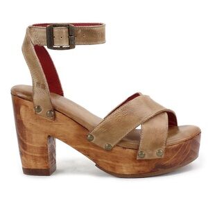 Bed Stu Kalah Brown Leather Platform Sandals Oats Rustic